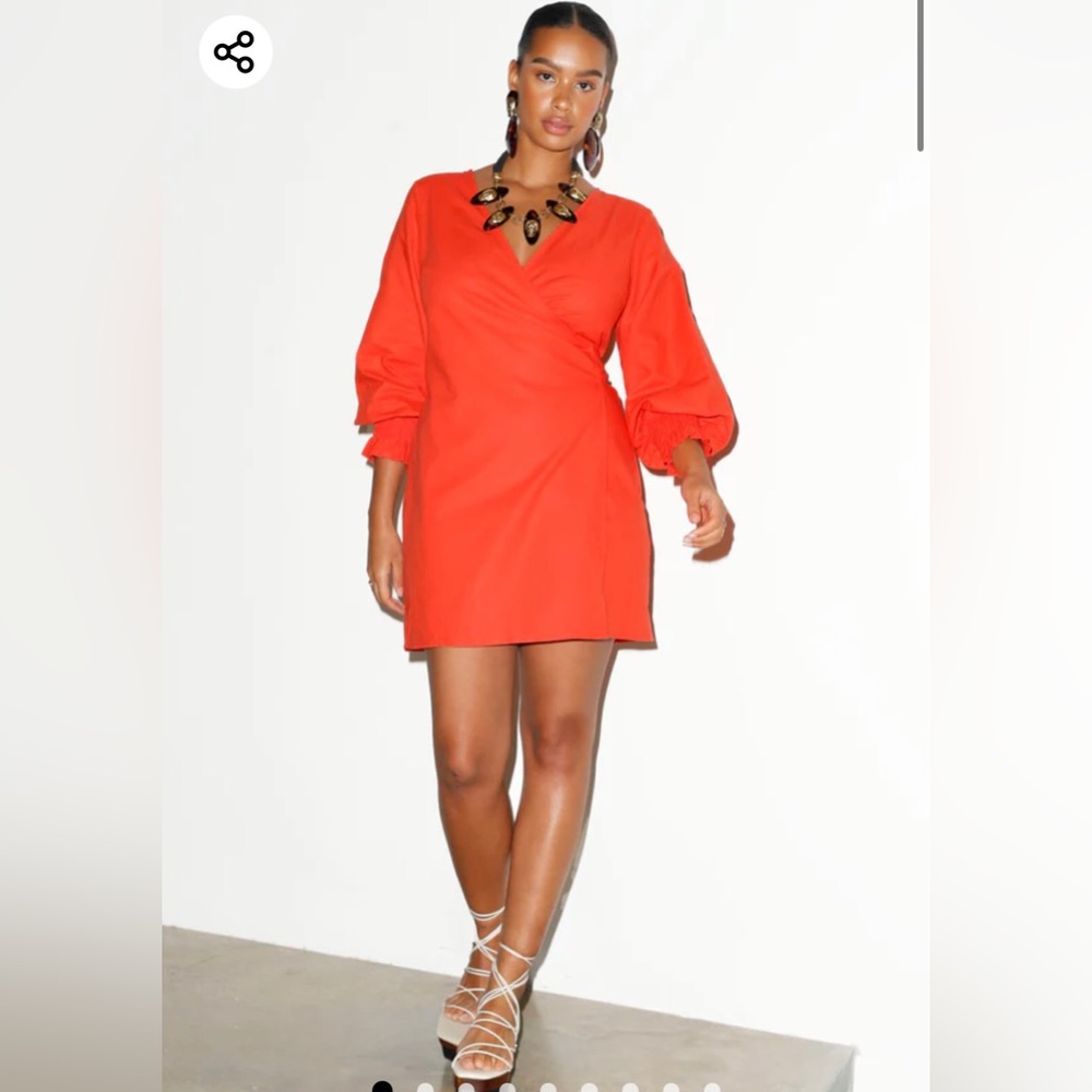 COPY - Coral Cotton Linen Wrap Dress